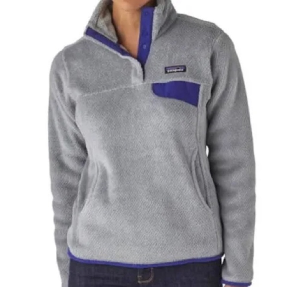 Patagonia Retool Snap-T Fleece Pullover in Gray and Purple size M